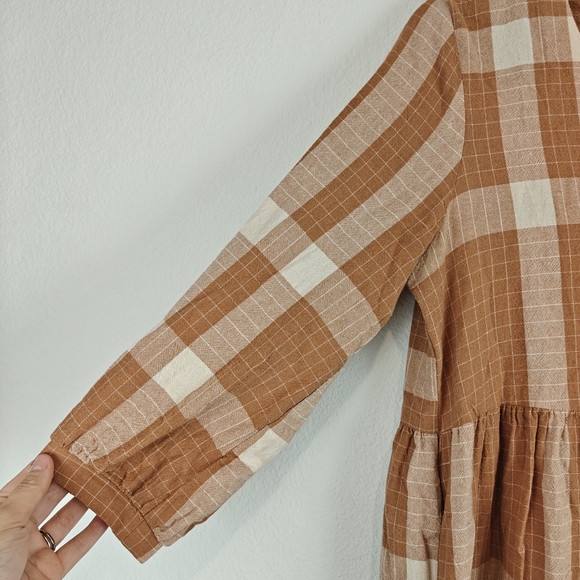 Grade & Gather Nwot Plaid Button Up 3/4 Sleeves Vneck Cotton Knee Length Dress M - Picture 6 of 14